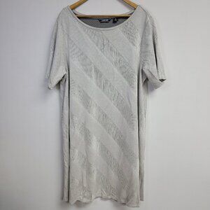 Lands End Womens Striped Dress Size 2X Geometric Short Sleeve Round Neck Stretch